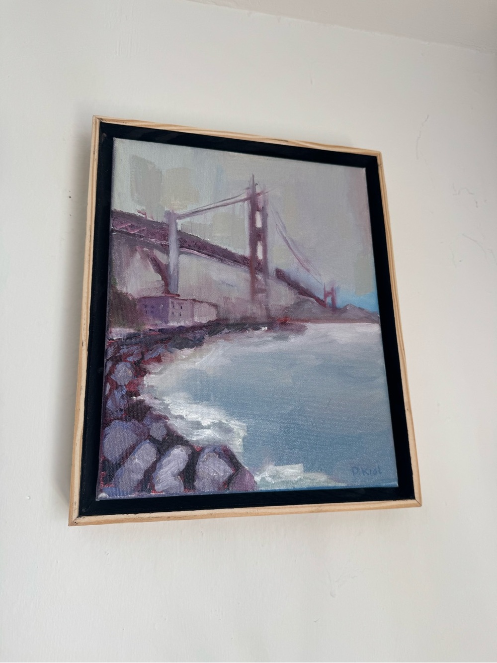 Framed Coastal Golden Gate Bridge framed Wall Art . Original Oil Painting